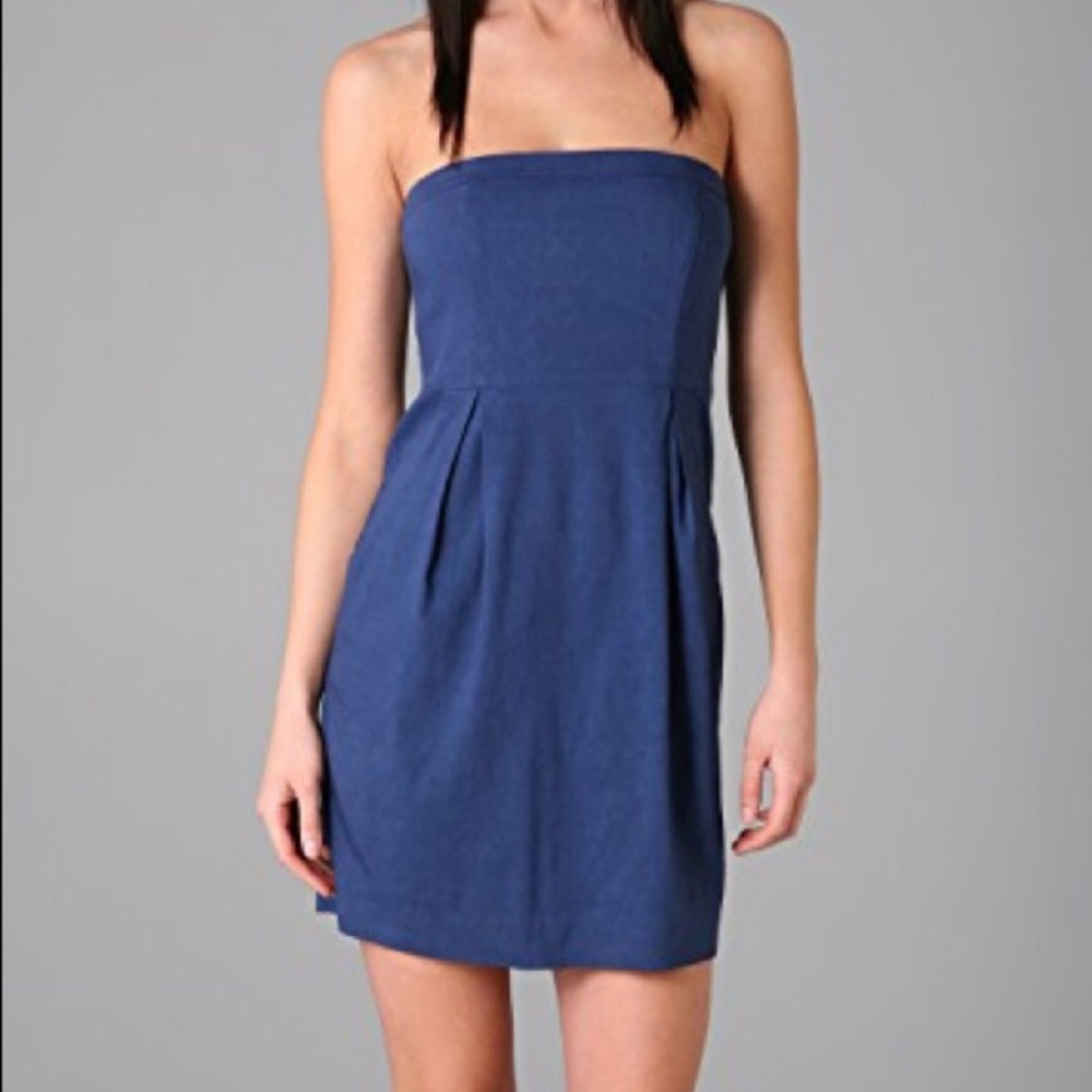 Theory Blue Strapless Tyrah Linen Dress, Size 2